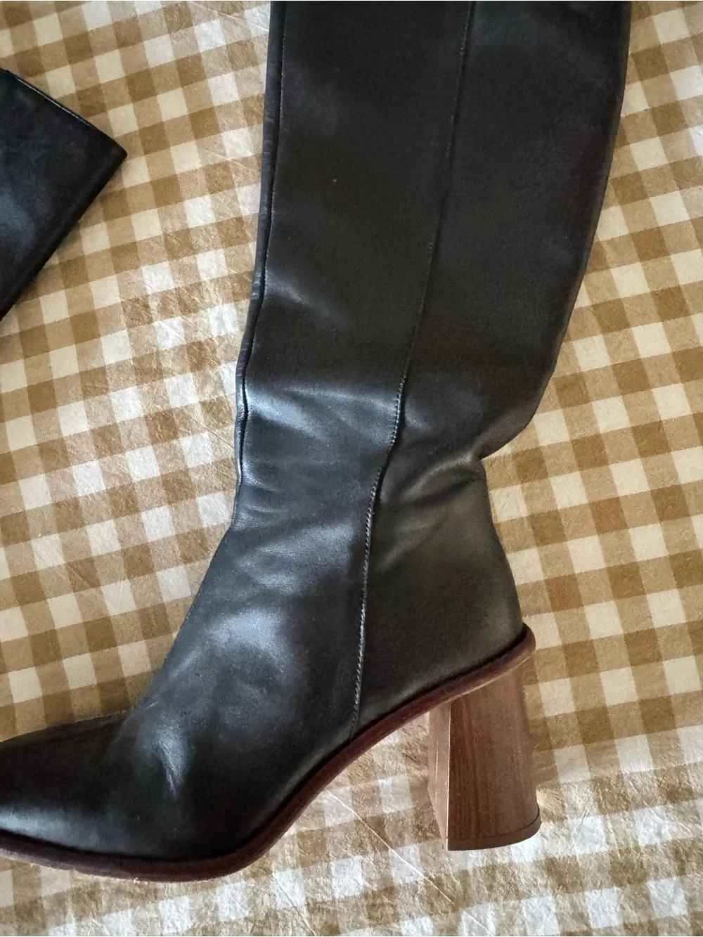 ALOHAS Black Over-the-Knee Leather Boots with Block Heel